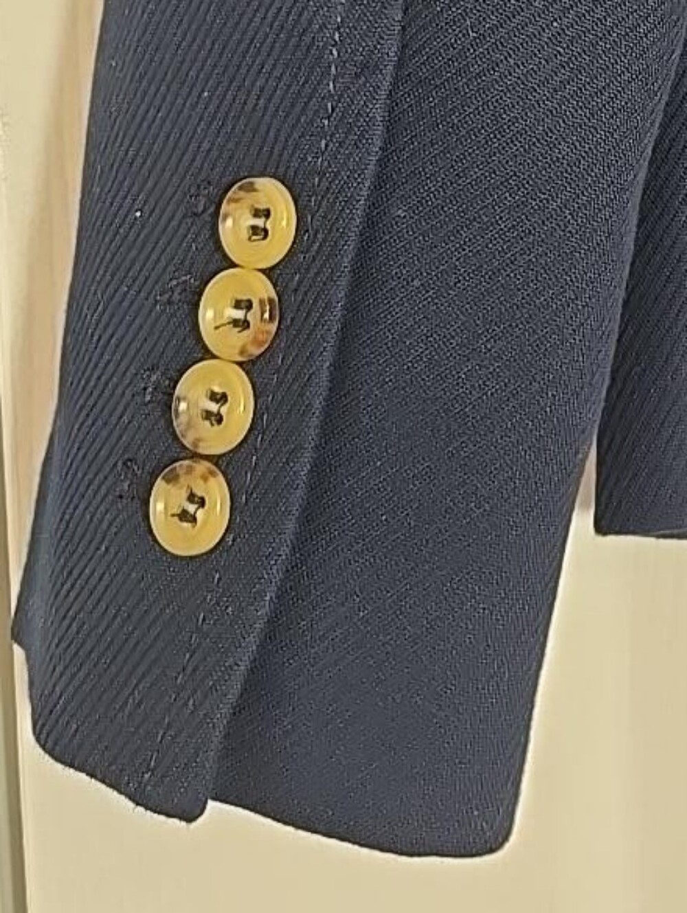 Talbots Navy Cotton Blazer Size 10 Tortoise Buttons Tailored Preppy Jacket - Picture 7 of 14